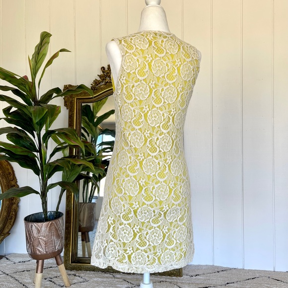 Yellow and White Lace Mini Dress - Picture 4 of 4